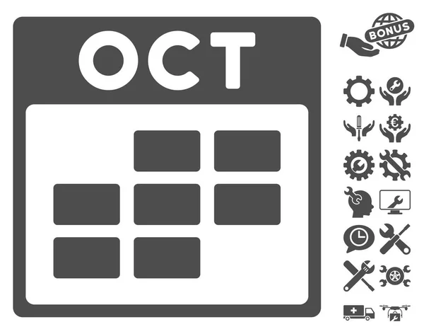 Ottobre Calendario griglia icona vettoriale con bonus — Vettoriale Stock