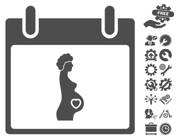 ボーナスと妊娠中の女性のカレンダー日ベクトルのアイコン — ストックベクタ