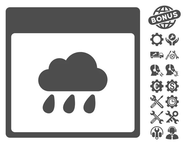 Icône vectorielle de page de calendrier de nuage de pluie avec le bonus — Image vectorielle