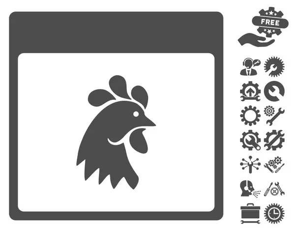 Rooster Head Calendar Página Vector icono con bono — Vector de stock