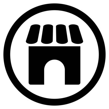 Dükkanı düz yuvarlak glif simgesi