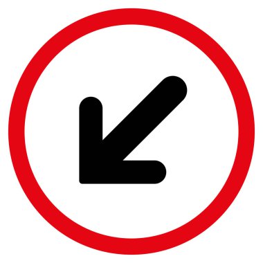 Ok sol aşağı düz yuvarlak vektör simgesi