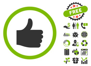 Düz vektör simge Bonus ile yukarı başparmak