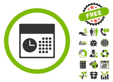 Bonus ile saat ve Tarih düz vektör simgesi