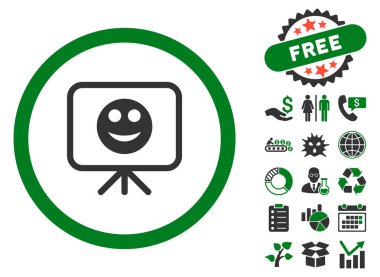 Bonus ile gülen sunu ekran düz vektör simgesi