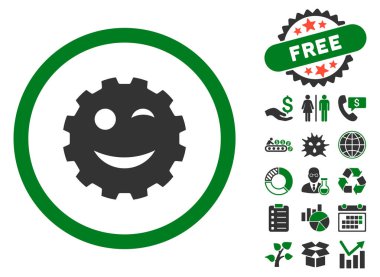 Wink dişli gülen düz vektör simge Bonus ile