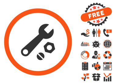 Bonus ile İngiliz anahtarı ve fındık düz vektör simgesi