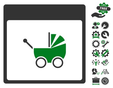 Bonus ile bebek arabası takvim sayfası vektör simgesi