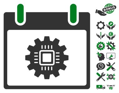 Bonus ile çip dişli takvim gün vektör simgesi