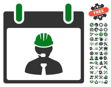 Bonus ile mühendis takvim sayfası vektör simgesi