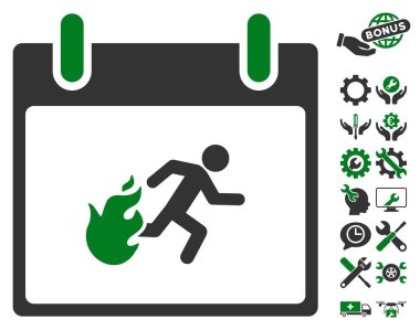 Bonus ile yangın tahliye adam takvim gün vektör simgesi
