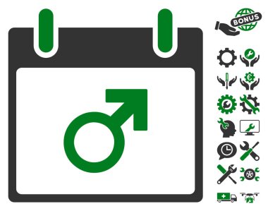 Bonus ile Mars erkek sembol takvim gün vektör simgesi