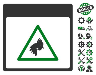 Bonus ile horoz tehlike takvim sayfası vektör simgesi