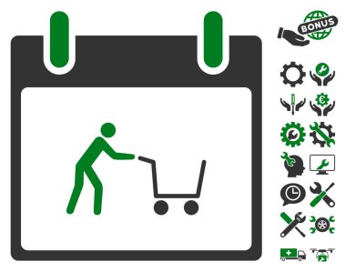 Bonus ile alışveriş sepeti takvim gün vektör simgesi