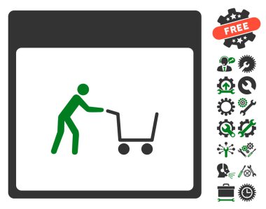 Bonus ile alışveriş sepeti takvim sayfası vektör simgesi