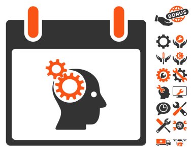 Bonus ile beyin Gears takvim gün vektör simgesi