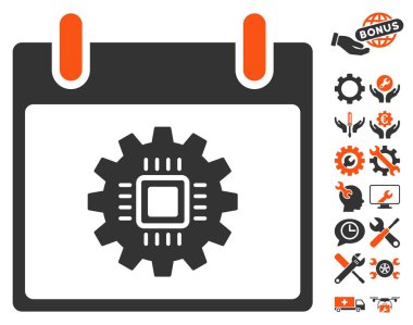 Bonus ile çip dişli takvim gün vektör simgesi