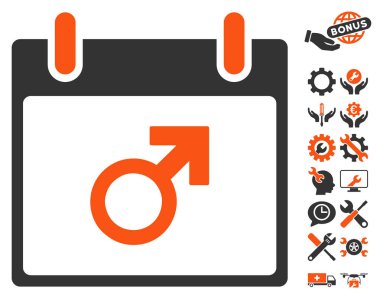 Bonus ile Mars erkek sembol takvim gün vektör simgesi