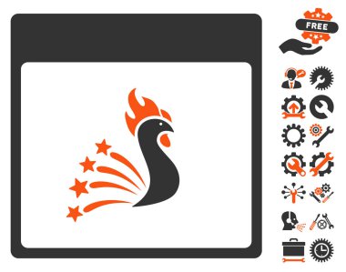 Bonus ile şenlikli horoz takvim sayfa vektör simgesi