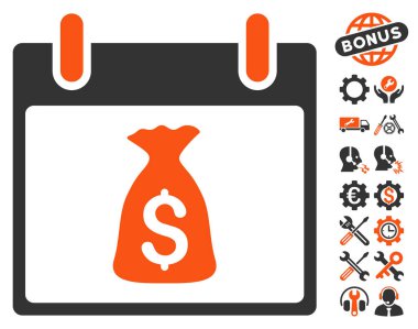 Bonus ile para çantası takvim gün vektör simgesi