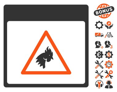 Bonus ile horoz tehlike takvim sayfası vektör simgesi