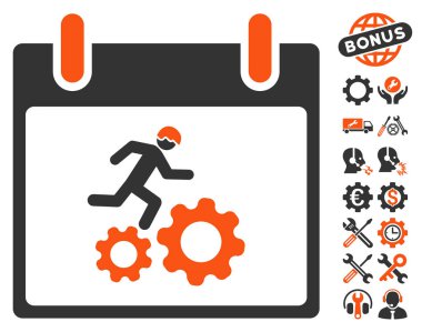 Bonus ile çalışan işçi takvim gün vektör simgesi