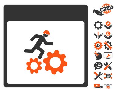 Bonus ile çalışan işçi takvim sayfa vektör simgesi