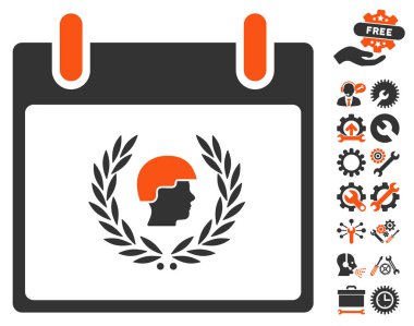 Bonus ile asker defne çelengi takvim gün vektör simgesi