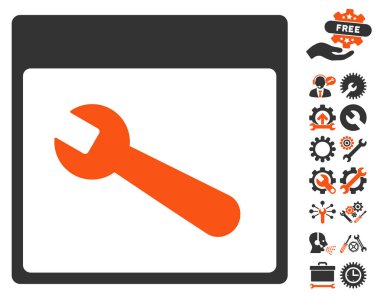 İngiliz anahtarı aracı takvim sayfası vektör simgesi Bonus ile