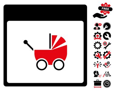 Bonus ile bebek arabası takvim sayfası vektör simgesi