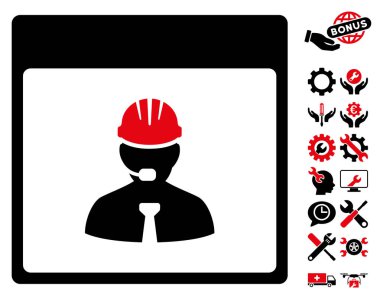 Bonus ile mühendis takvim gün vektör simgesi