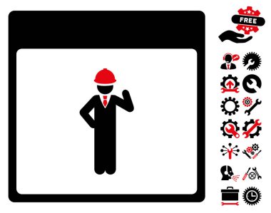 Bonus ile mühendis takvim sayfası vektör simgesi