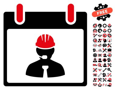 Bonus ile mühendis takvim sayfası vektör simgesi