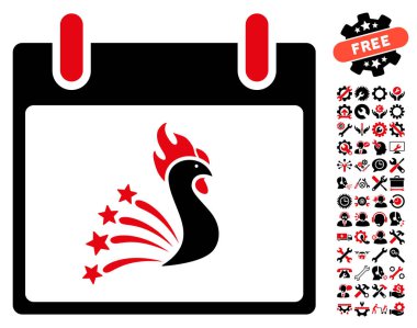 Bonus ile şenlikli horoz takvim gün vektör simgesi