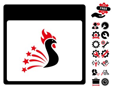 Bonus ile şenlikli horoz takvim sayfa vektör simgesi