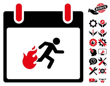 Bonus ile yangın tahliye adam takvim gün vektör simgesi