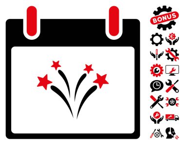 Bonus ile havai fişek takvim gün vektör simgesi