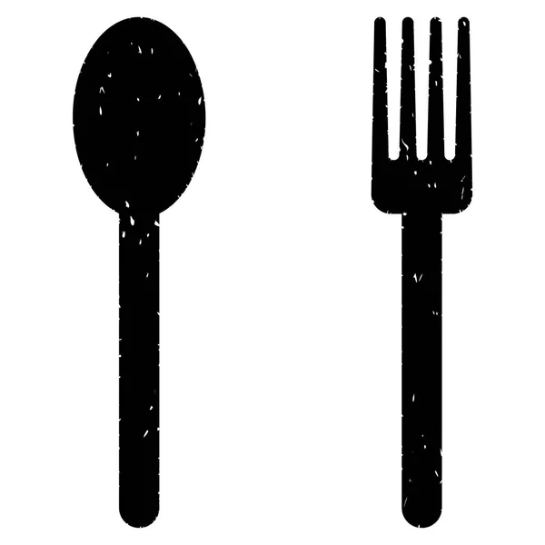 Icona con texture granulosa con forchetta e cucchiaio — Vettoriale Stock