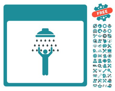 Bonus ile adam duş takvim sayfası vektör simgesi