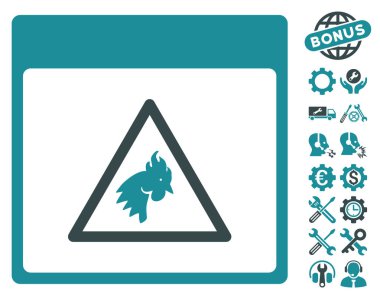 Bonus ile horoz tehlike takvim sayfası vektör simgesi