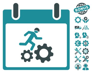 Bonus ile çalışan işçi takvim gün vektör simgesi
