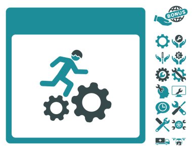 Bonus ile çalışan işçi takvim sayfa vektör simgesi