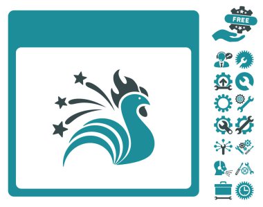 Bonus ile ışıltı horoz takvim sayfası vektör simgesi