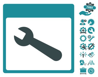 İngiliz anahtarı aracı takvim sayfası vektör simgesi Bonus ile