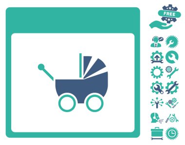 Bonus ile bebek arabası takvim sayfası vektör simgesi