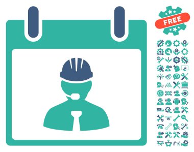 Bonus ile mühendis takvim sayfası vektör simgesi