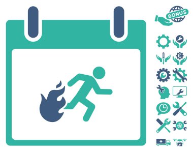 Bonus ile yangın tahliye adam takvim gün vektör simgesi