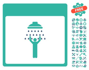 Bonus ile adam duş takvim sayfası vektör simgesi