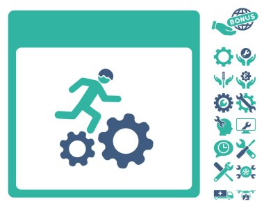 Bonus ile çalışan işçi takvim sayfa vektör simgesi