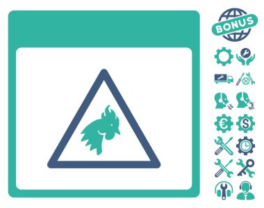 Bonus ile horoz tehlike takvim sayfası vektör simgesi